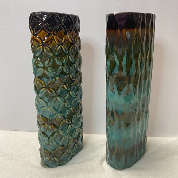 Kirkland's Tall Ceramic Decorative Vases Set Of 2 - Teal & Brown Gradient - Picture 3 of 10